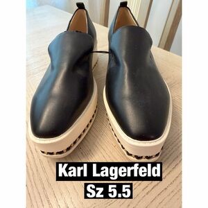 Karl Lagerfeld Brenna Black and White Slip-On Wedge Loafers Sz 5.5 NWT